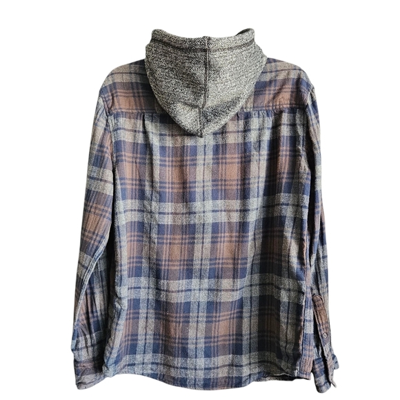 Retrofit Casual Button Up Long Sleeve Hoodie Mens Size Medium Blue Brown - Picture 3 of 9
